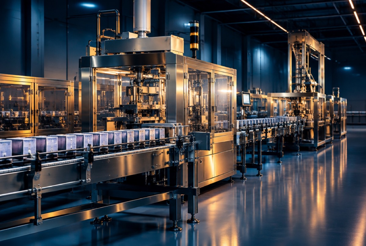 Automated packaging line in a modern factory